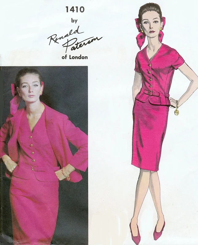 1960s RONALD PATERSON Suit and Blouse Pattern VOGUE Couturier Design 1410 Cutaway Jacket Slim Skirt Unique OverBlouse Bust 32 Vintage Sewing Pattern FACTORY FOLDED