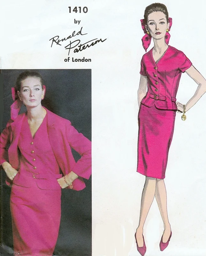 1960s RONALD PATERSON Suit and Blouse Pattern VOGUE Couturier Design 1410 Cutaway Jacket Slim Skirt Unique OverBlouse Bust 32 Vintage Sewing Pattern FACTORY FOLDED