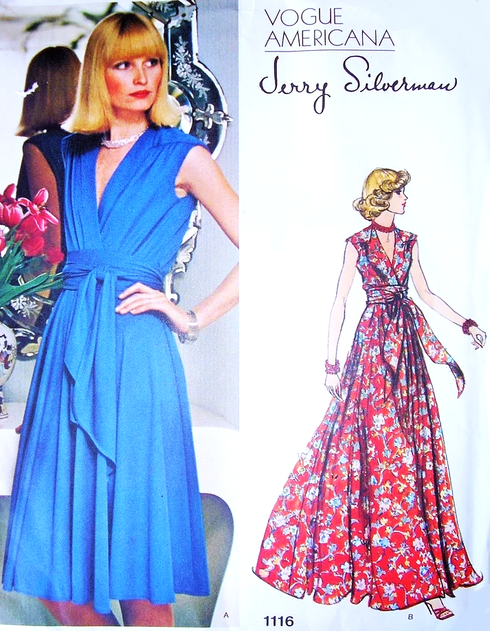 1970s BEAUTIFUL Jerry Silverman Wrap Dress or Evening Maxi Pattern VOGUE Americana 1116 V Neckline  Bust 31.5 Vintage Couture Sewing Pattern FF