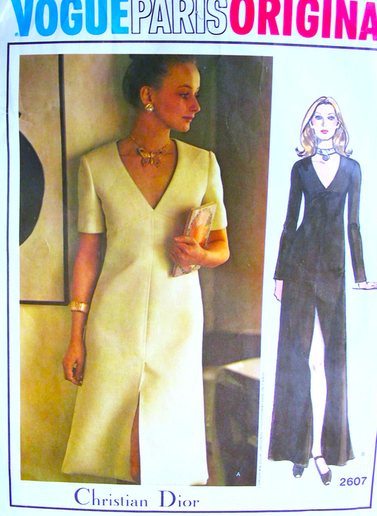 STUNNING early 70s DIOR Evening Dress or Gown Pattern VOGUE Paris Original 2607 Perfect Little Black Dress Bust 31 Vintage Sewing Pattern FF +Label