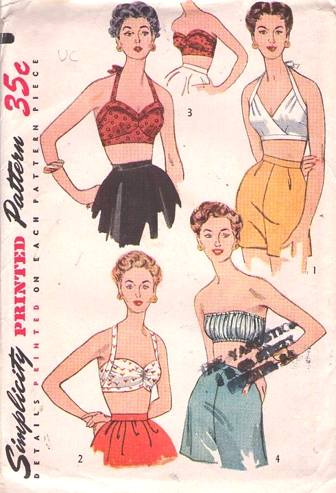 FABULOUS 1950s PINUP Style Beach Tops Pattern SIMPLICITY 4333 Halter Tops Bra Tops 4 Styles Bust32 Vintage Sewing Pattern