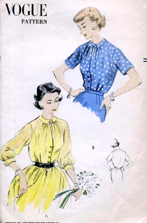 1950s BEAUTIFUL Blouse Pattern VOGUE 7377 Feminine Blouse Keyhole Neckline Day or Evening Style Bust 32 Vintage Sewing Pattern