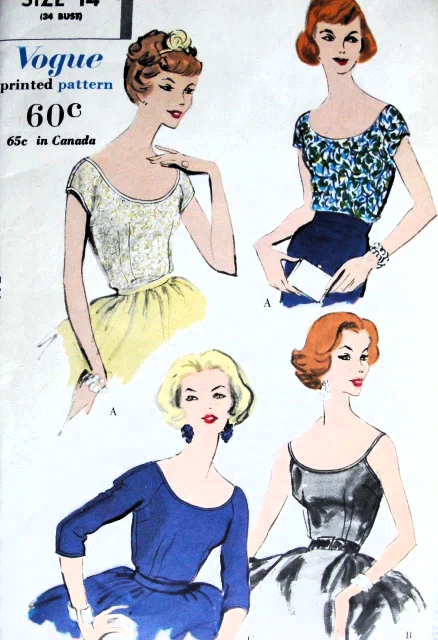 1950s Vintage LOVELY Blouses In Three Styles Pattern Vogue 9643  Bust 34 Vintage Fashion FF