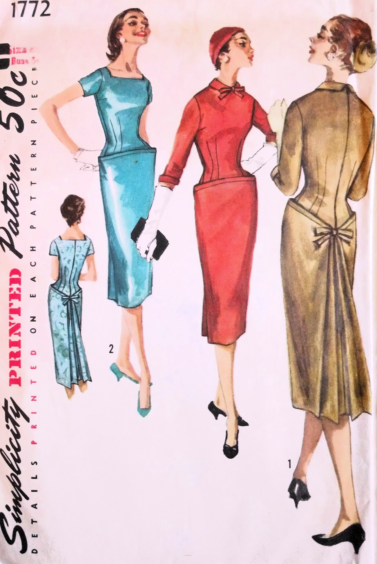 1950s STUNNING Cocktail Party Dress Pattern SIMPLICITY 1772 Lovely Couture Features Bust 34 Vintage Sewing Pattern