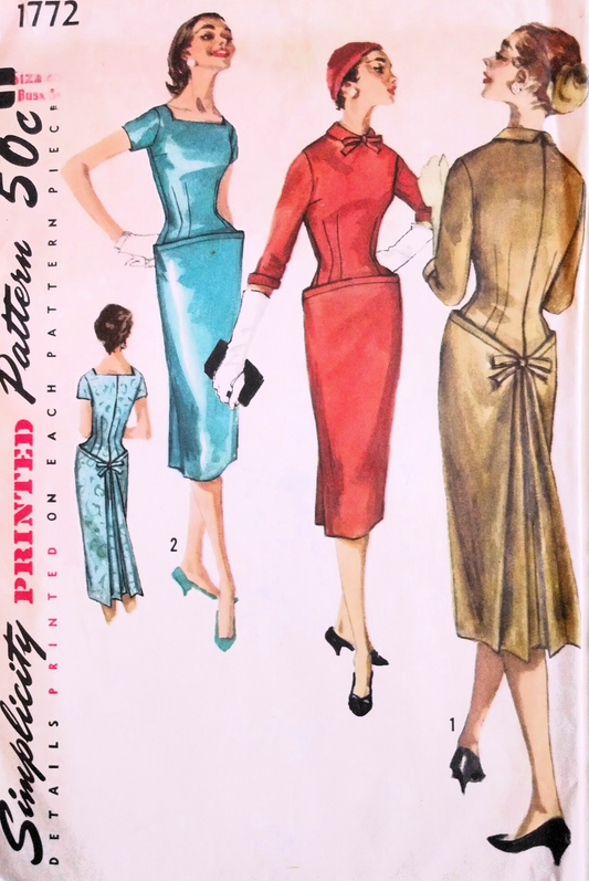 1950s STUNNING Cocktail Party Dress Pattern SIMPLICITY 1772 Lovely Couture Features Bust 34 Vintage Sewing Pattern