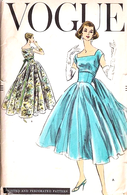 1950s BEAUTIFUL Cocktail Party Dress Evening Gown Pattern VOGUE 8991 Fitted Bodice ,Square Neckline, Full Skirt,  Bust 32,Easy To Make Vintage Sewing Pattern
