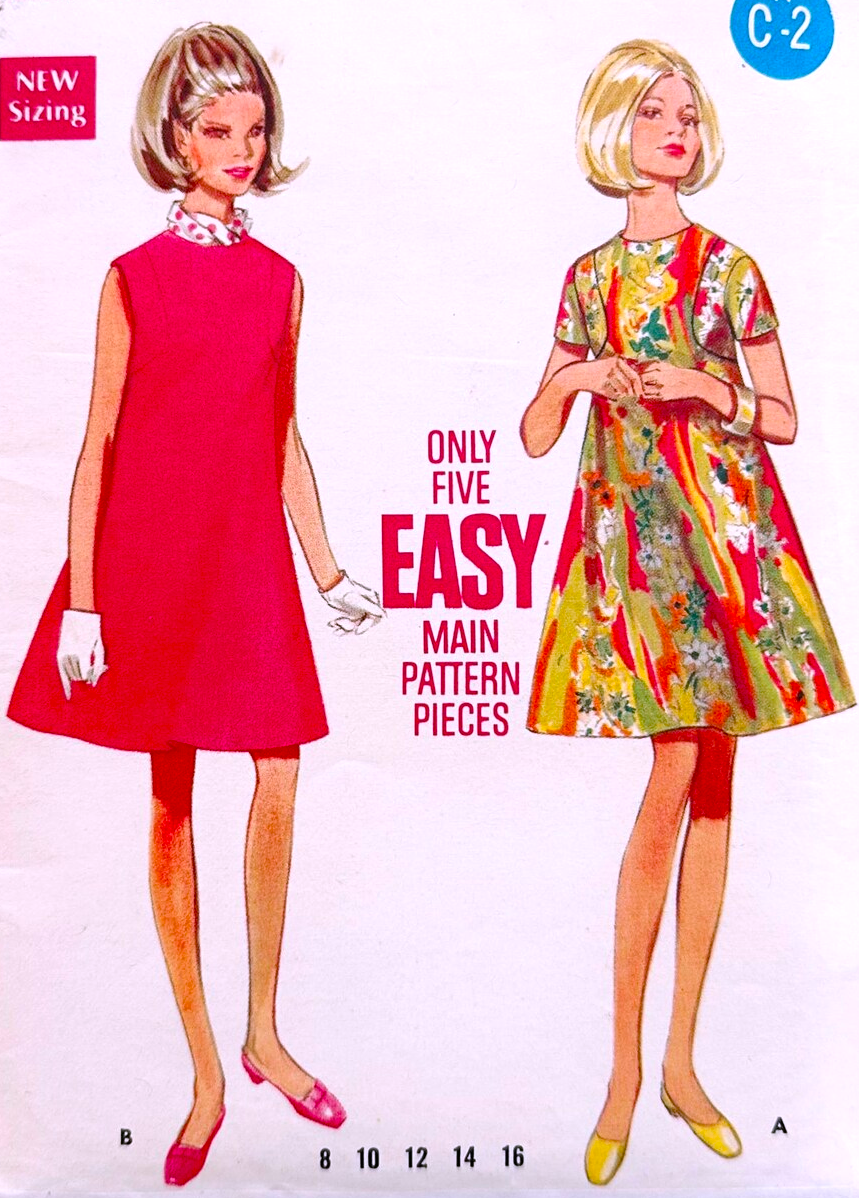 1960s MOD Trapeze Tent Dress Pattern BUTTERICK 4873 Retro Jewel Neckline, Bust 38 Vintage Sewing Pattern FACTORY FOLDED