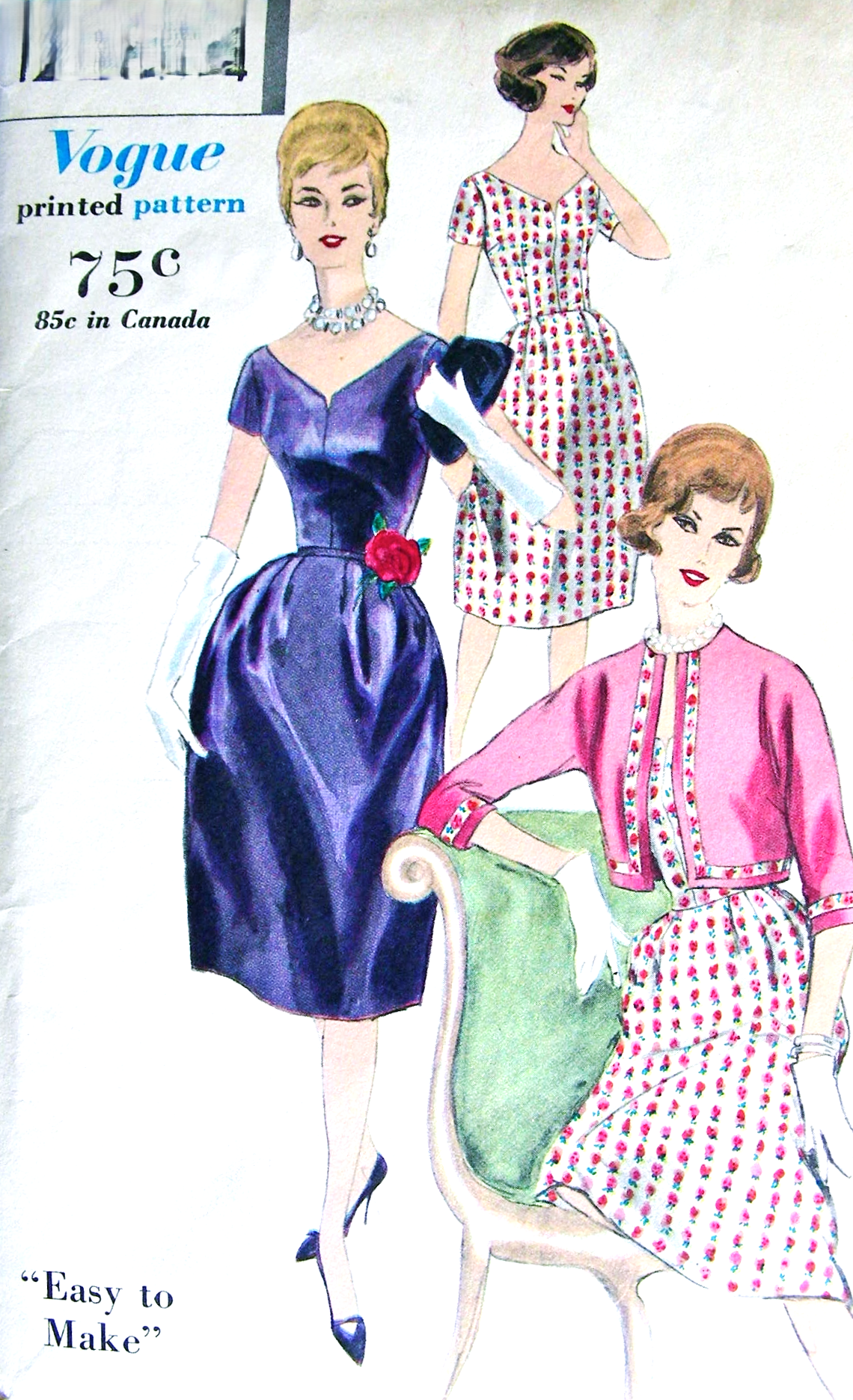 1960 BEAUTIFUL Cocktail Party Dress and Jacket Pattern VOGUE 9940 Flattering Neckline Bust 34 EASY To Make Vintage Sewing Pattern