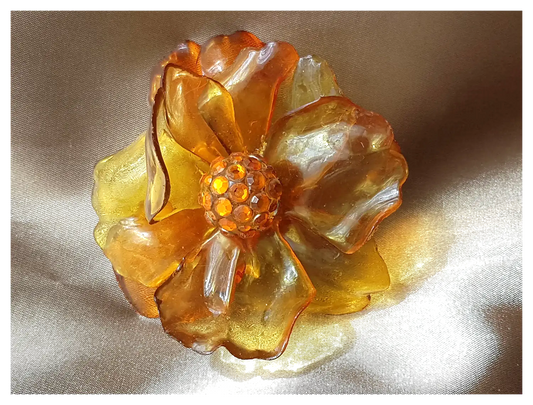 BEAUTIFUL Vintage Cellulose Acetate Flower Brooch, Book Piece, Stunning Statement Brooch, Rhinestone Center, Flower Pin, Collectible Jewelry