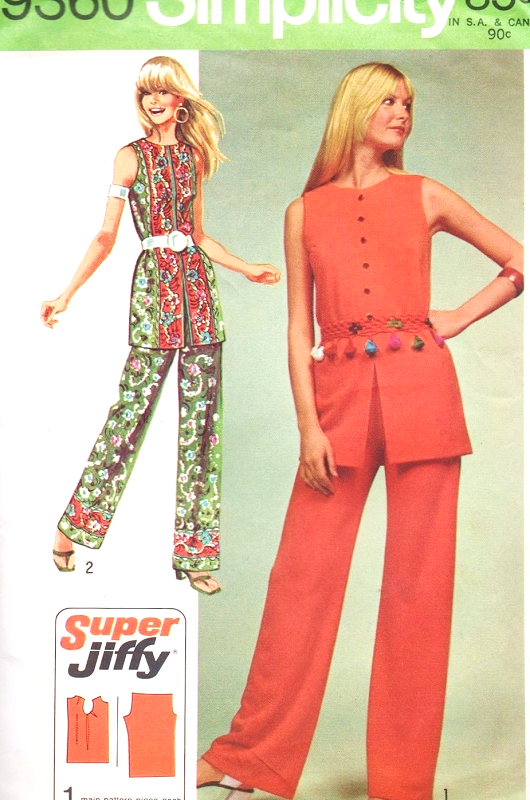 70s BOHO Sleeveless Tunic and Hip Hugger Pants Pattern SIMPLICITY 9360 Bust 31 Vintage Sewing Pattern UNCUT