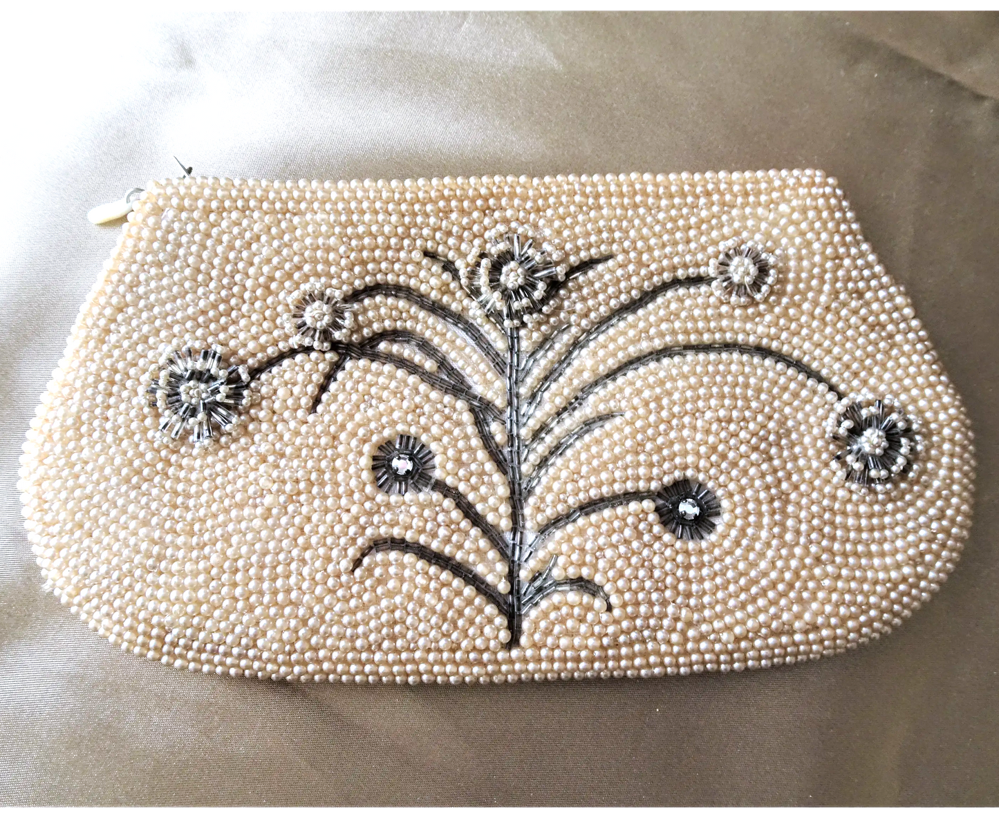 GORGEOUS 1920s Art Deco French Beaded Purse Evening Bag,Pearl and Glass Beads, Collectible Antique Purses, Bridal Handbags