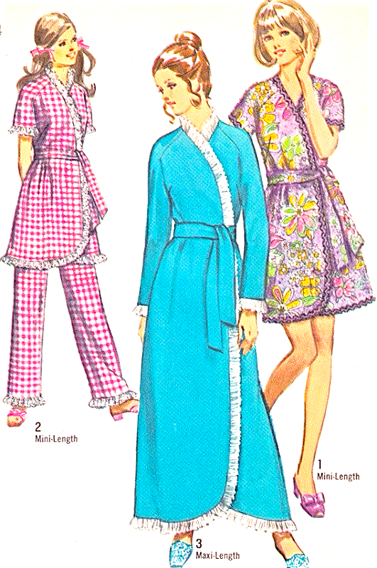 1970s CUTE Bath Robe Lounging Robe and Pants Pattern SIMPLICITY 9100 Spa Salon Short Version or Full Length Size Small Vintage Sewing Pattern UNCUT