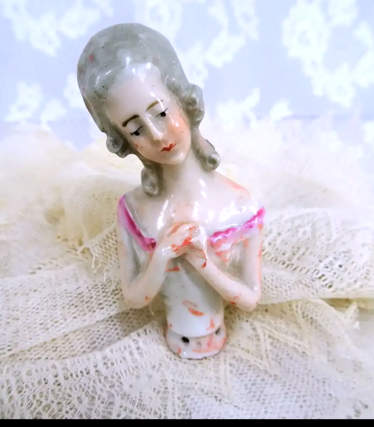 ANTIQUE Half Doll, Pin Cushion Doll, German Made,Porcelain Half Doll, Art Deco Doll, Vanity Display, Collectible Vintage Pin Cushion Dolls