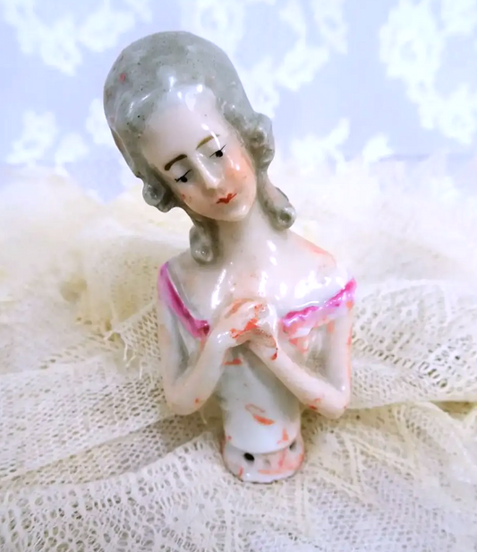ANTIQUE Half Doll, Pin Cushion Doll, German Made,Porcelain Half Doll, Art Deco Doll, Vanity Display, Collectible Vintage Pin Cushion Dolls