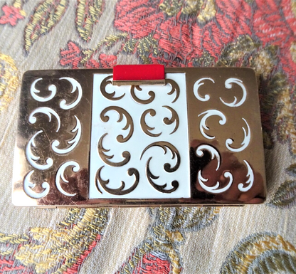 FABULOUS Vintage Compact, Yardley's Gold and White Enamel, Art Deco,Purse Powder Rouge Compact, Vanity Display, Collectible Vintage Compacts