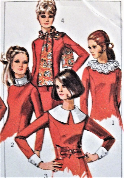 1960s FLATTERING Princess Seam Dress Pattern SIMPLICITY 8391 Scarf Detachable Collar Cuffs Bust 34 Vintage Sewing Pattern UNCUT