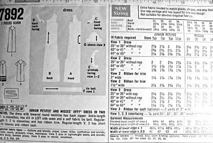CUTE 60s Mod Dress Pattern Simplicity 7892 Cocktail Party Dress,3 Styles, Mini or Evening, Bust 32 Vintage Sewing Pattern FF