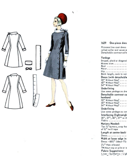 1960s STUNNING Molyneux Side Button Coat Dress Pattern VOGUE PARIS Original 1629  Bust 32 Vintage Sewing Pattern +Sew In Label