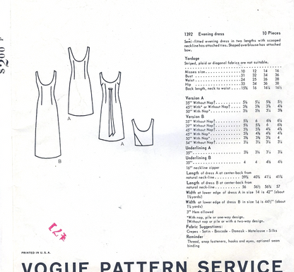 1960s GRIFFE Evening Gown Party Dress Pattern VOGUE Paris Original 1392 Lovely Slim Dress,Shaped Overblouse, Bust 36 Vintage Sewing Pattern