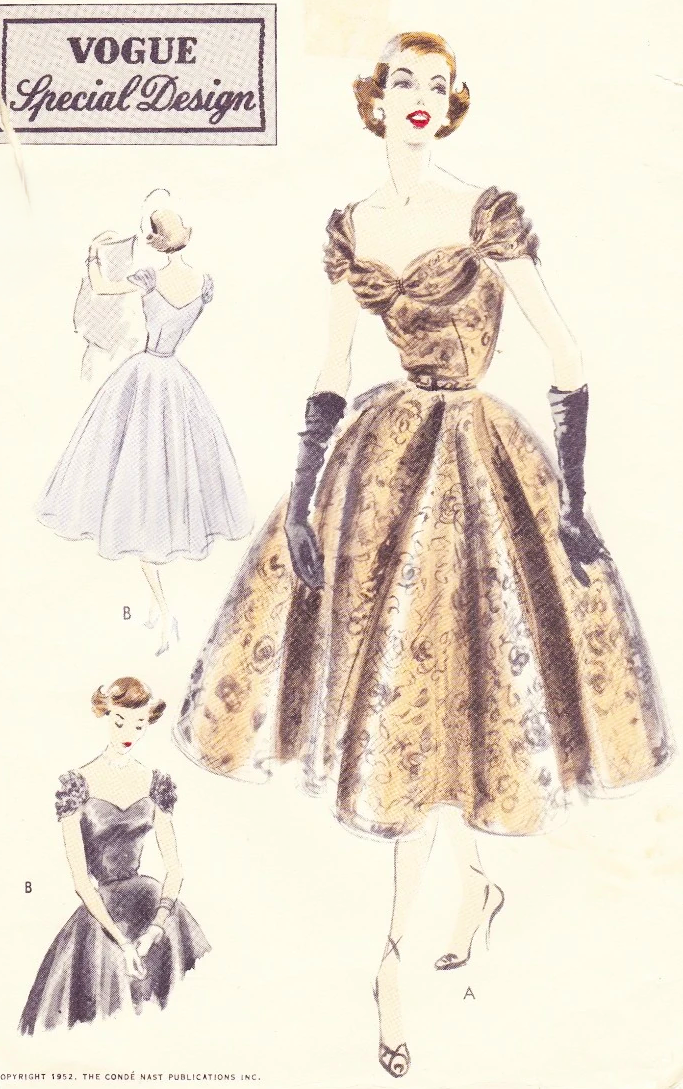 1950s GLAMOROUS Evening Party Dress Pattern VOGUE Special Design 4264 Beautiful Draped Neckline Full Skirted Dress Bust 32 Vintage Sewing pattern