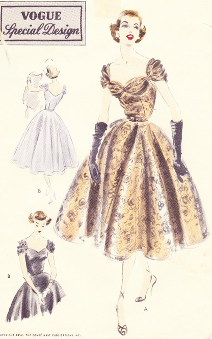1950s GLAMOROUS Evening Party Dress Pattern VOGUE Special Design 4264 Beautiful Draped Neckline Full Skirted Dress Bust 32 Vintage Sewing pattern
