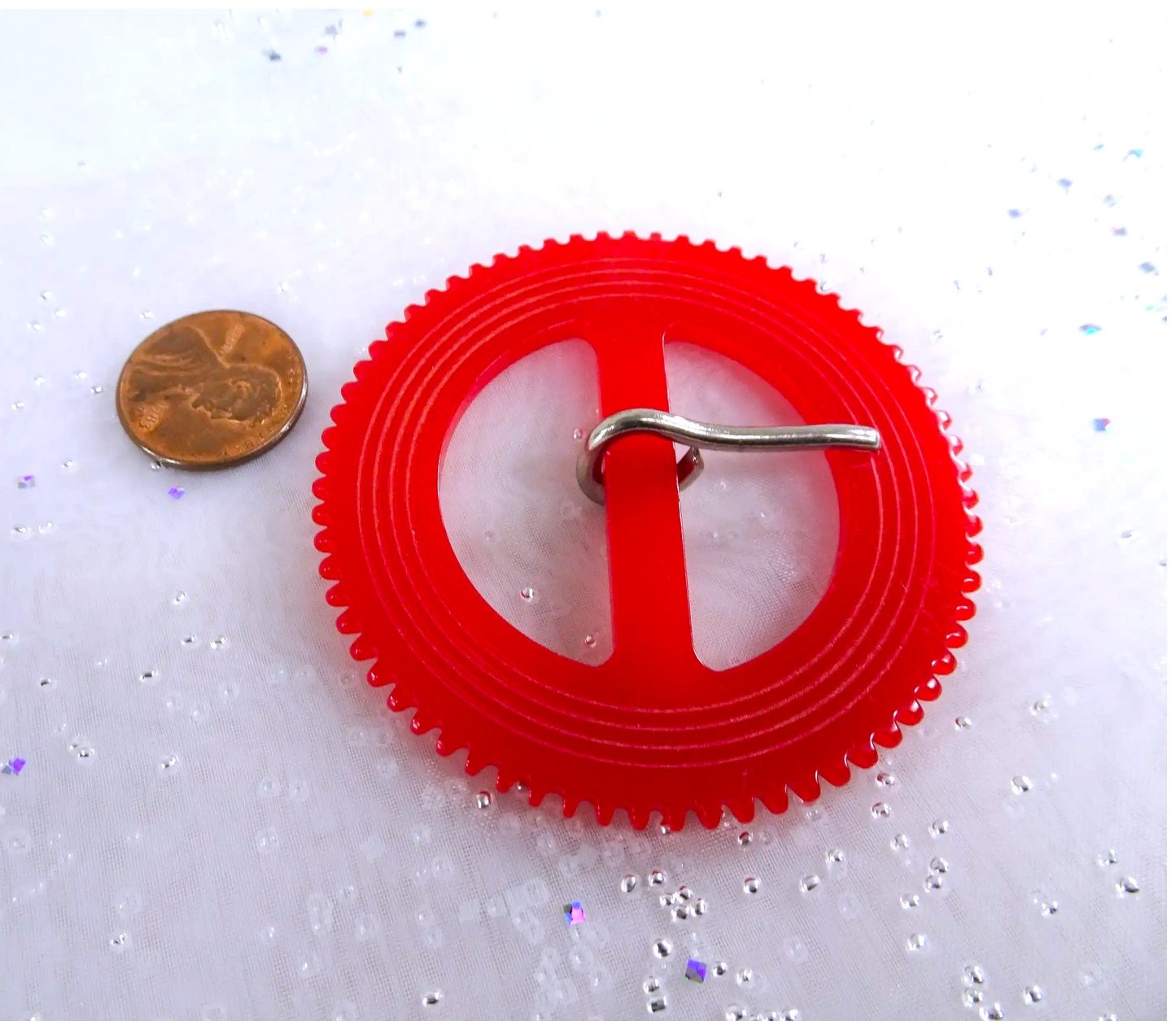 1930s ART DECO Original CATALIN or Bakelite Buckle,Cherry Red,Carved Buckle,Large Thick Dress Buckle,Collectible Vintage Bakelite