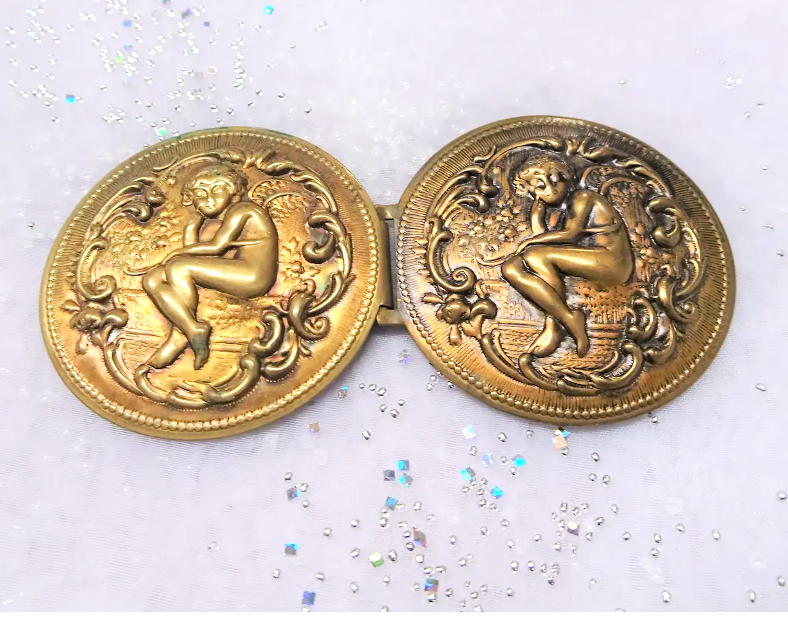 BEAUTIFUL Antique Dress Buckles ,Cherubs Cupid,Double Buckle Clasp,Embossed Metal Cherubs,Collectible Clasps Vintage Buckles