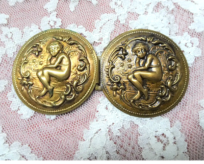 BEAUTIFUL Antique Dress Buckles ,Cherubs Cupid,Double Buckle Clasp,Embossed Metal Cherubs,Collectible Clasps Vintage Buckles