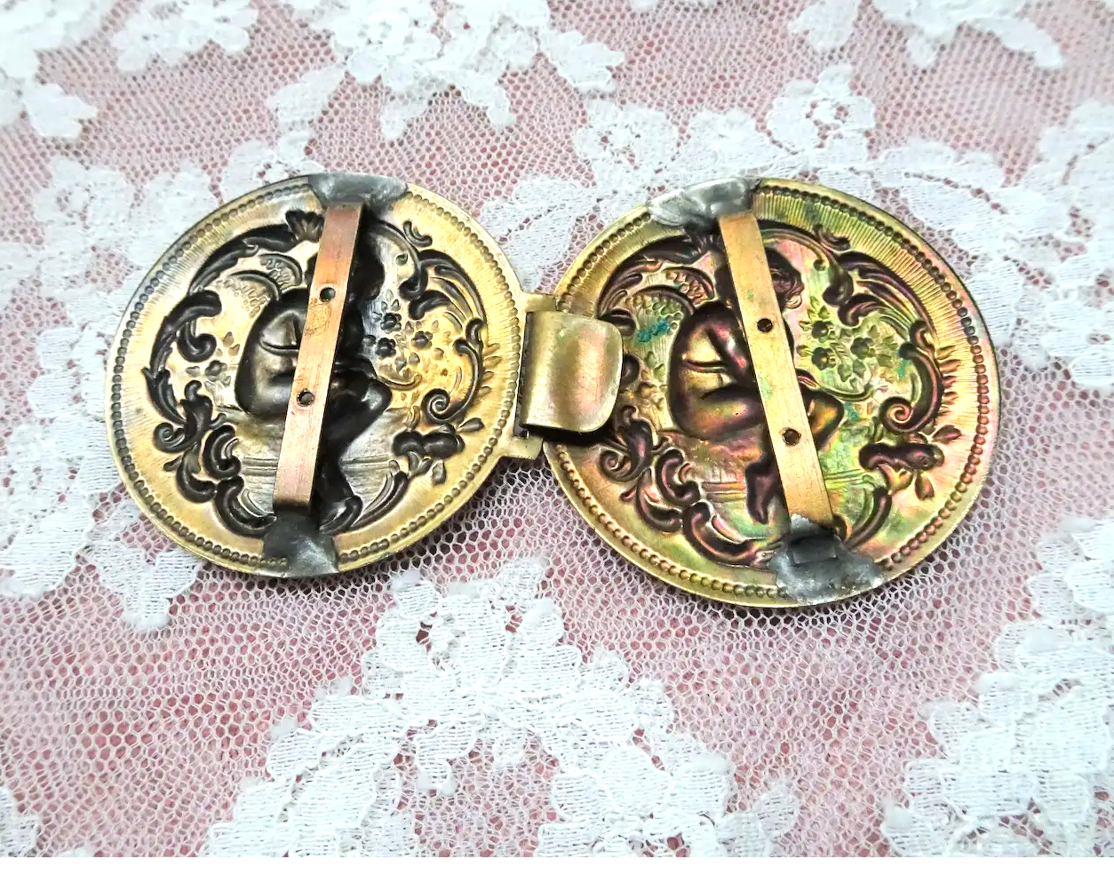 BEAUTIFUL Antique Dress Buckles ,Cherubs Cupid,Double Buckle Clasp,Embossed Metal Cherubs,Collectible Clasps Vintage Buckles