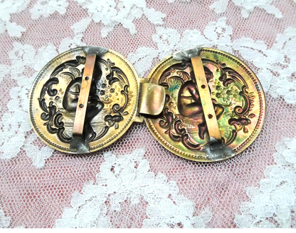 BEAUTIFUL Antique Dress Buckles ,Cherubs Cupid,Double Buckle Clasp,Embossed Metal Cherubs,Collectible Clasps Vintage Buckles