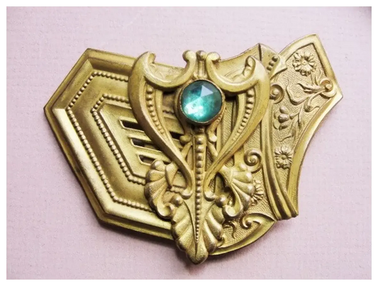 Antique VICTORIAN Buckle,Art Nouveau Dress Buckle,Gothic Style Double Belt Buckle, JEWELED buckle,Collectible Dress Buckles