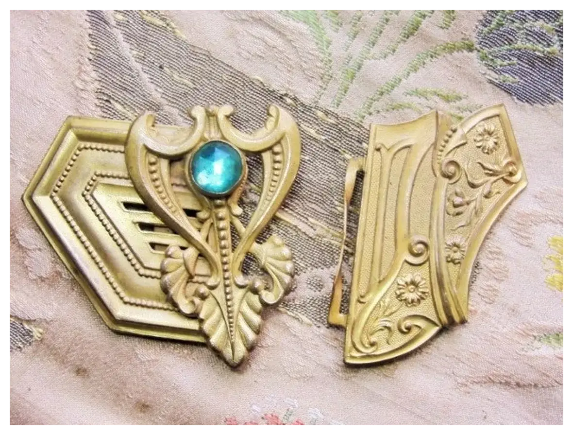 Antique VICTORIAN Buckle,Art Nouveau Dress Buckle,Gothic Style Double Belt Buckle, JEWELED buckle,Collectible Dress Buckles