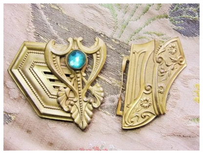 Antique VICTORIAN Buckle,Art Nouveau Dress Buckle,Gothic Style Double Belt Buckle, JEWELED buckle,Collectible Dress Buckles