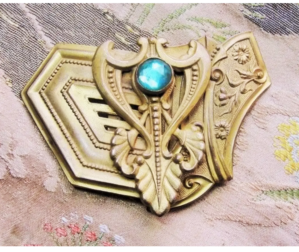 Antique VICTORIAN Buckle,Art Nouveau Dress Buckle,Gothic Style Double Belt Buckle, JEWELED buckle,Collectible Dress Buckles