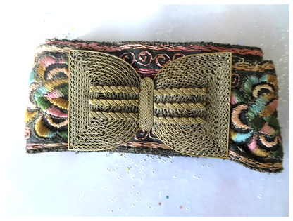 ANTIQUE French Belt,Filigree Gilt Silver Metal Buckle,LOVELY Embroidered Metal Fabric Belt,Beautiful Unique Belt,Collectible Vintage Buckles