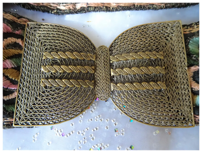 ANTIQUE French Belt,Filigree Gilt Silver Metal Buckle,LOVELY Embroidered Metal Fabric Belt,Beautiful Unique Belt,Collectible Vintage Buckles