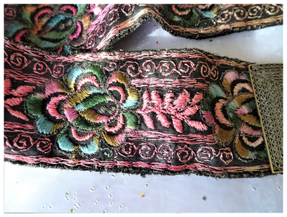 ANTIQUE French Belt,Filigree Gilt Silver Metal Buckle,LOVELY Embroidered Metal Fabric Belt,Beautiful Unique Belt,Collectible Vintage Buckles
