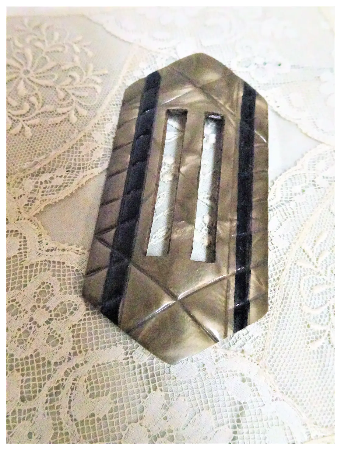HUGE Art Deco Statement Belt Buckle,Lovely Taupe and Black Combination,Mottled and Cut Design, Collectible 1920s Buckles,Vintage Belt Buckles