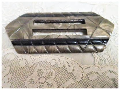 HUGE Art Deco Statement Belt Buckle,Lovely Taupe and Black Combination,Mottled and Cut Design, Collectible 1920s Buckles,Vintage Belt Buckles