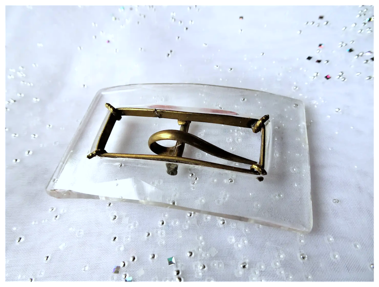 LOVELY Art Deco GLASS Dress Buckle,Curved Cut Glass Buckle,Unique Buckles, 1920s-30s Buckles, Collectible Dress Buckles