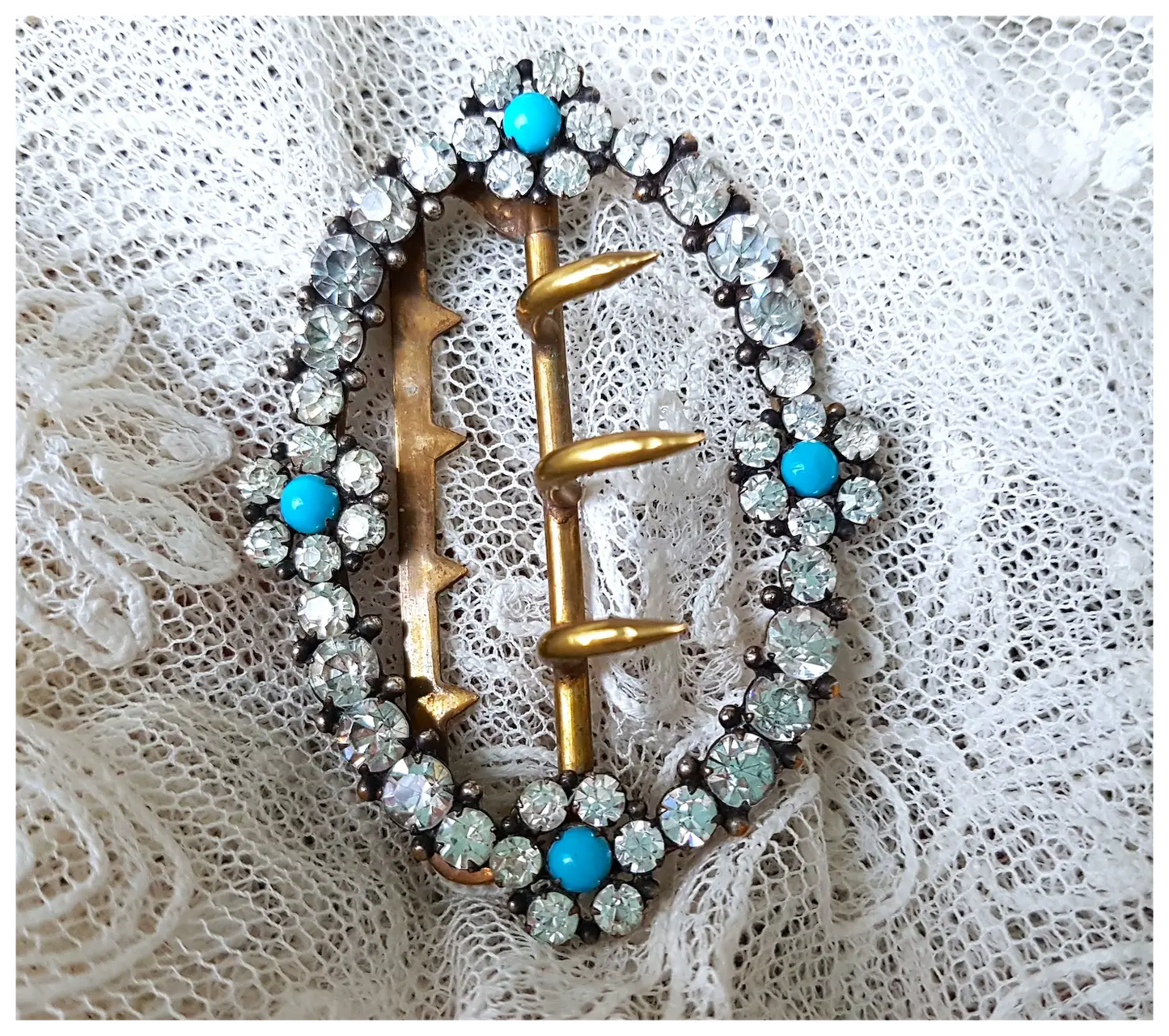 ANTIQUE Georgian Exquisite Sparkling Paste and Turquoise Glass Dress Buckle, Floral Design, Beautiful Condition, Collectible Buckles Jewelry