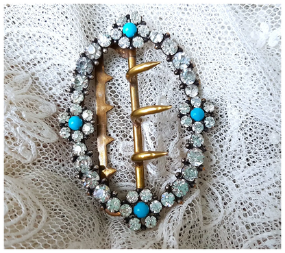 ANTIQUE Georgian Exquisite Sparkling Paste and Turquoise Glass Dress Buckle, Floral Design, Beautiful Condition, Collectible Buckles Jewelry