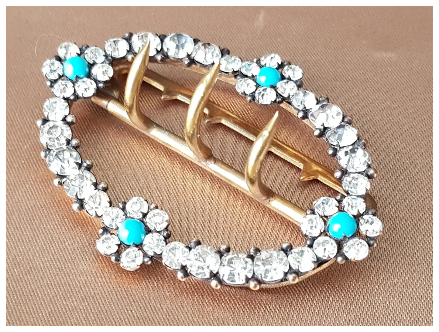 ANTIQUE Georgian Exquisite Sparkling Paste and Turquoise Glass Dress Buckle, Floral Design, Beautiful Condition, Collectible Buckles Jewelry