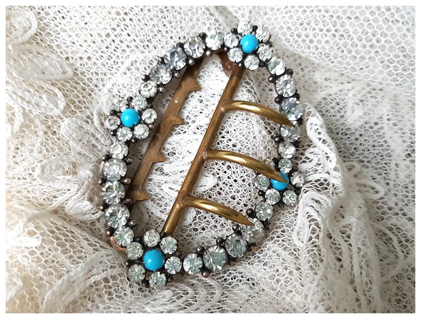 ANTIQUE Georgian Exquisite Sparkling Paste and Turquoise Glass Dress Buckle, Floral Design, Beautiful Condition, Collectible Buckles Jewelry