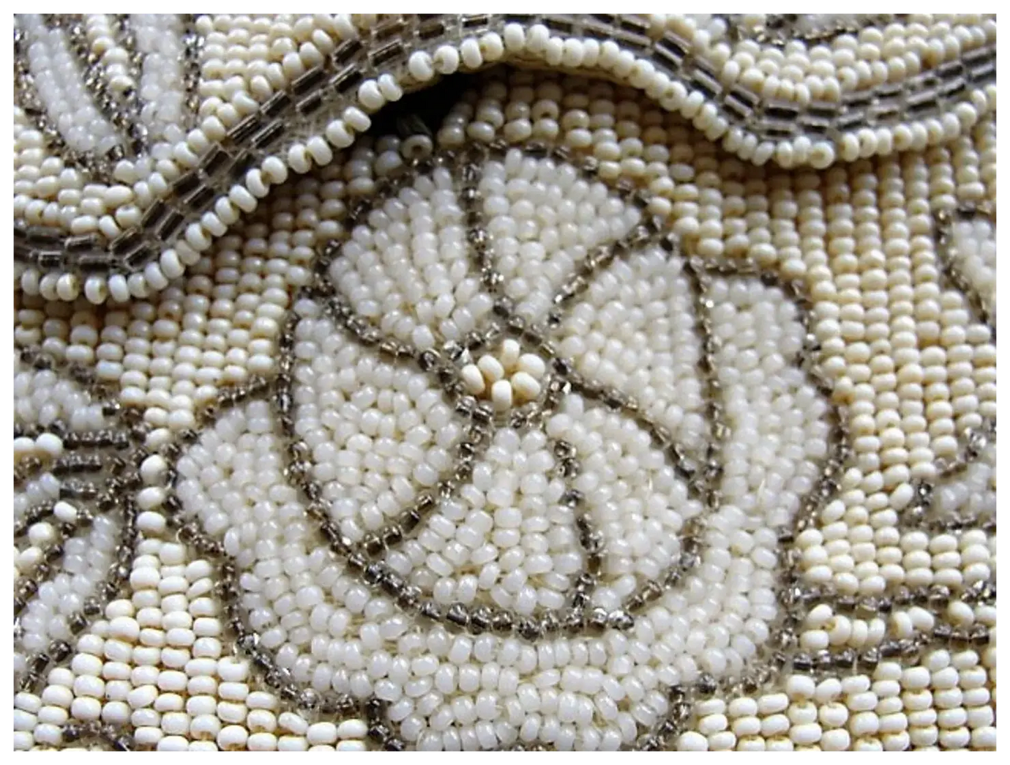 GORGEOUS 1920s Art Deco Belgium Beaded Purse Evening Bag,Taupe Ivory White Glass Micro Beads,Flapper Era Collectible Antique Purses, Bridal