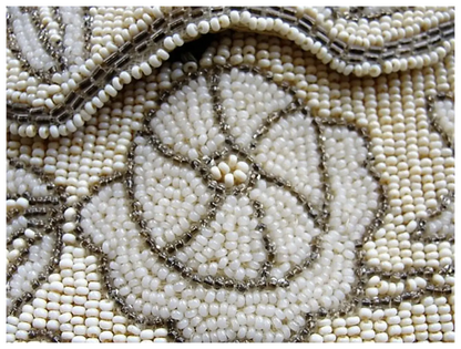 GORGEOUS 1920s Art Deco Belgium Beaded Purse Evening Bag,Taupe Ivory White Glass Micro Beads,Flapper Era Collectible Antique Purses, Bridal