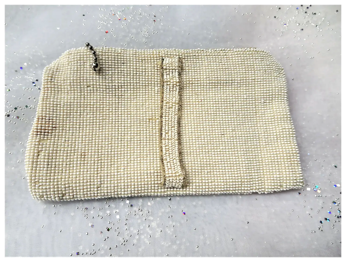 1920s FABULOUS Art Deco French Beaded Purse Evening Bag,Taupe Off White Glass Micro Beads,Flapper Era Collectible Antique Purses, Bridal