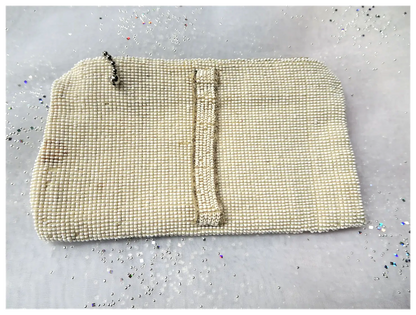 1920s FABULOUS Art Deco French Beaded Purse Evening Bag,Taupe Off White Glass Micro Beads,Flapper Era Collectible Antique Purses, Bridal