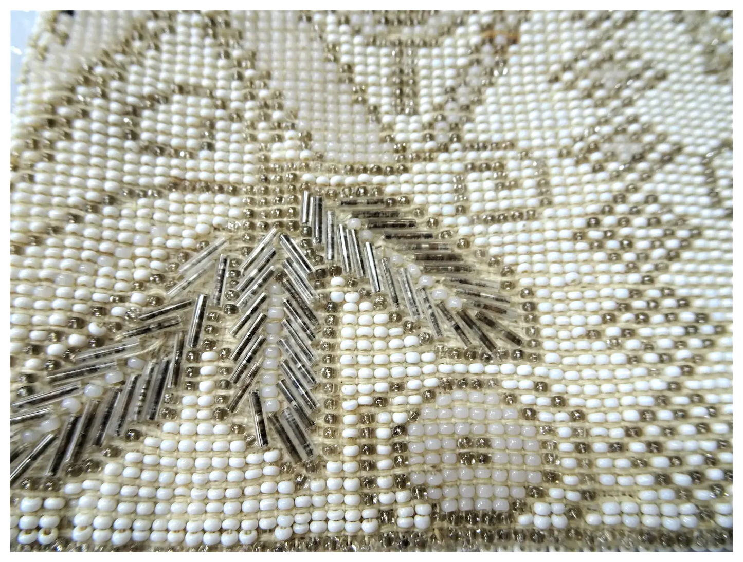 1920s FABULOUS Art Deco French Beaded Purse Evening Bag,Taupe Off White Glass Micro Beads,Flapper Era Collectible Antique Purses, Bridal