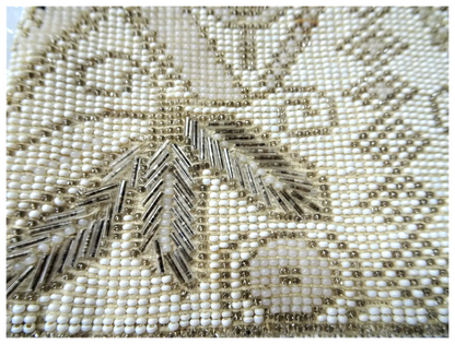 1920s FABULOUS Art Deco French Beaded Purse Evening Bag,Taupe Off White Glass Micro Beads,Flapper Era Collectible Antique Purses, Bridal